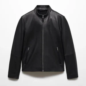 Jack R Mango Black Slim Fit Zip-Up Leather Jacket