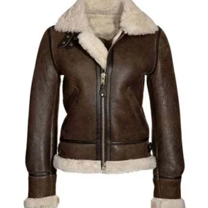 Kendra Distressed Brown Real Sheepskin Shearling Jacket