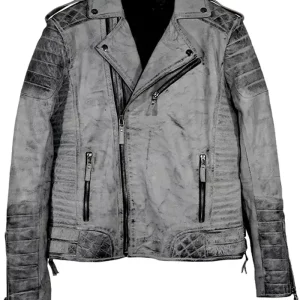 Smoke Quilted Biker Weathered Leather Jacket