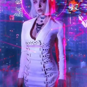 Neon Girl Cyber Punk 2077 White Leather Coat