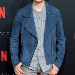 Stranger Things Noah Schnapp Event Navy Blue Leather Jacket